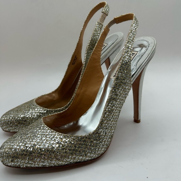 BADGLEY MISCHKA WOMEN'S KISS KISS SLINGBACK PUMP GOLD GLITTER US SIZE 8 MEDIUM - Picture 5 of 13
